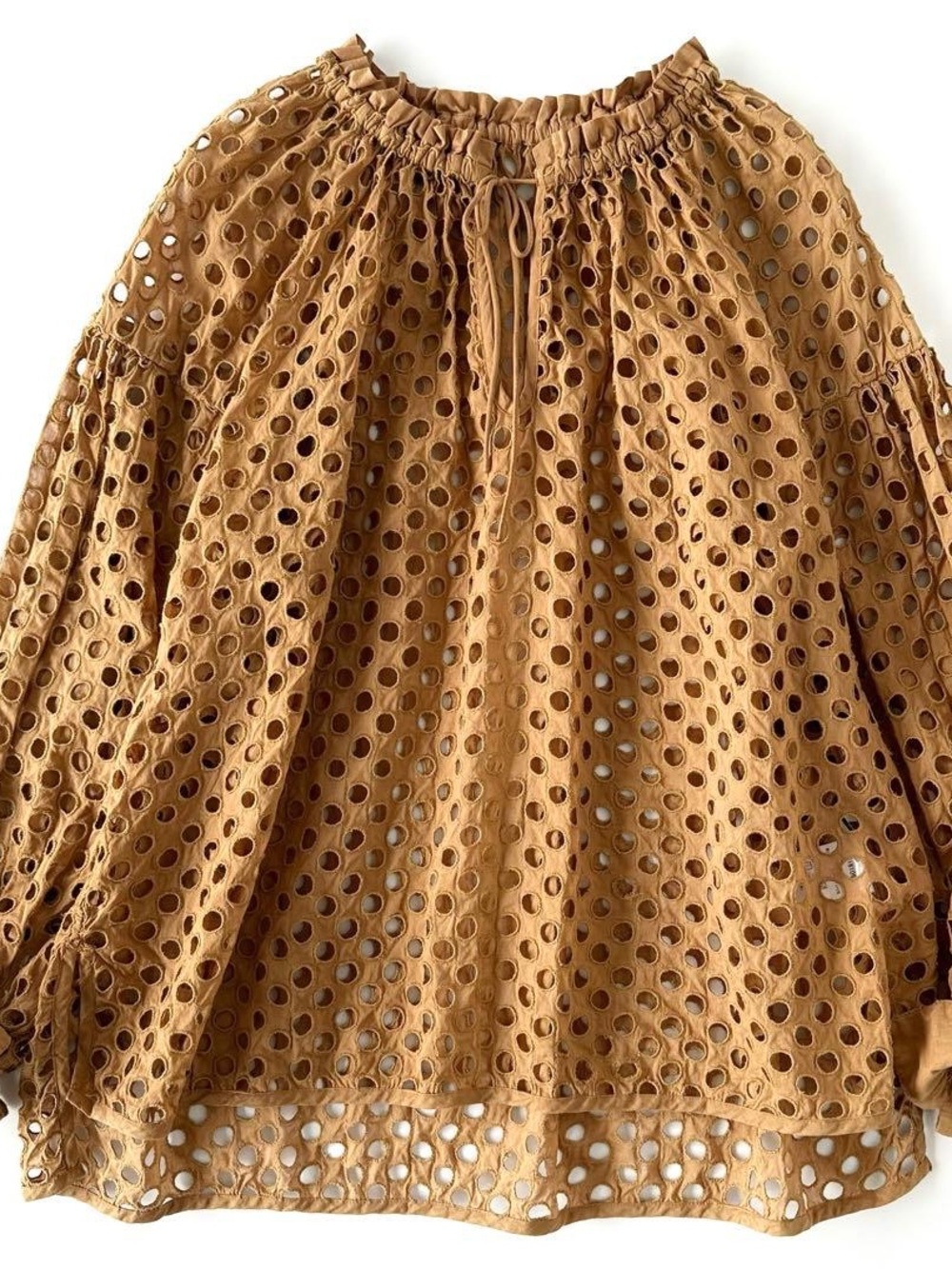 ne Quittez pas cutwork blouse, polka dot, brown